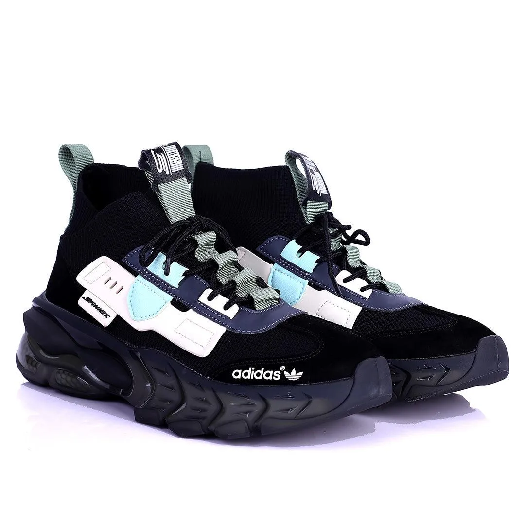 AD Logo Multi-Coloured Designed Sneakers With Tuned Pressure Sole- Black