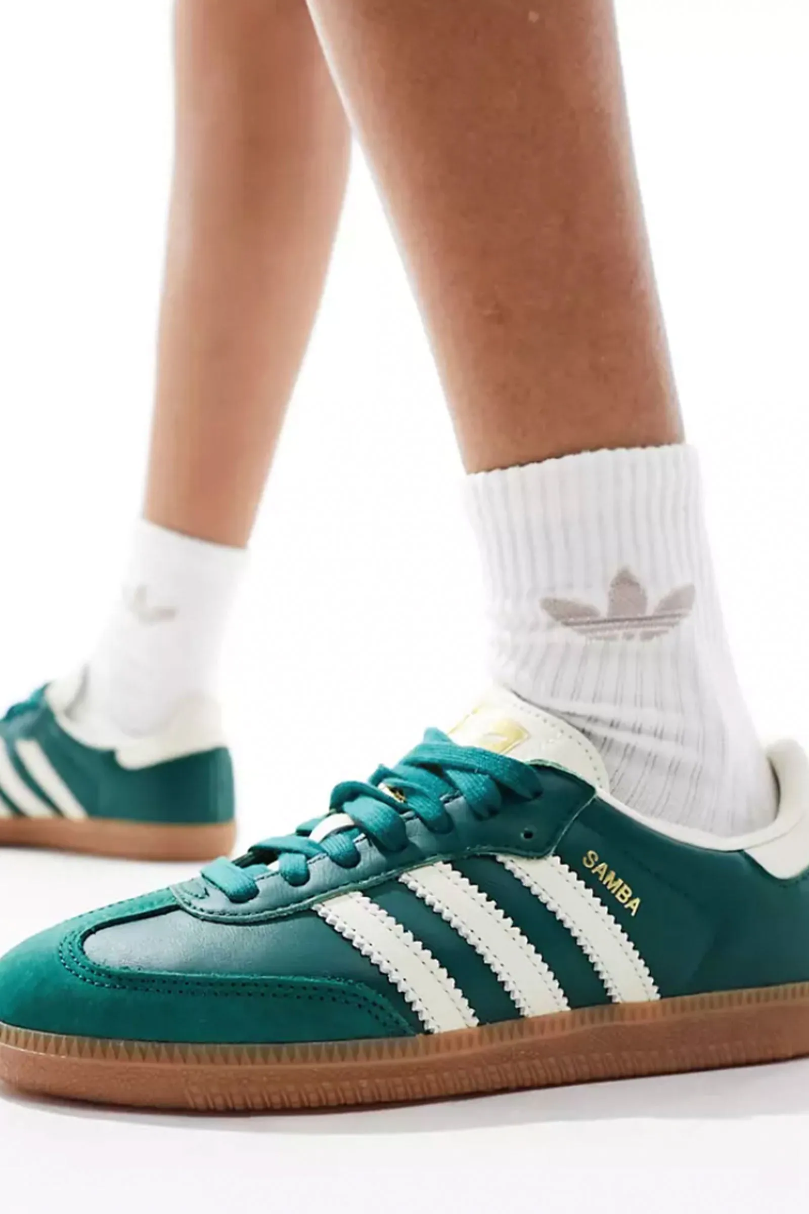 Adidas Originals Samba OG Trainers In Forest Green And Beige