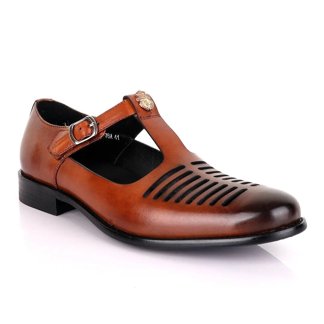 Billionaire Exotic Brown Open Pattern Cover Leather Shoe