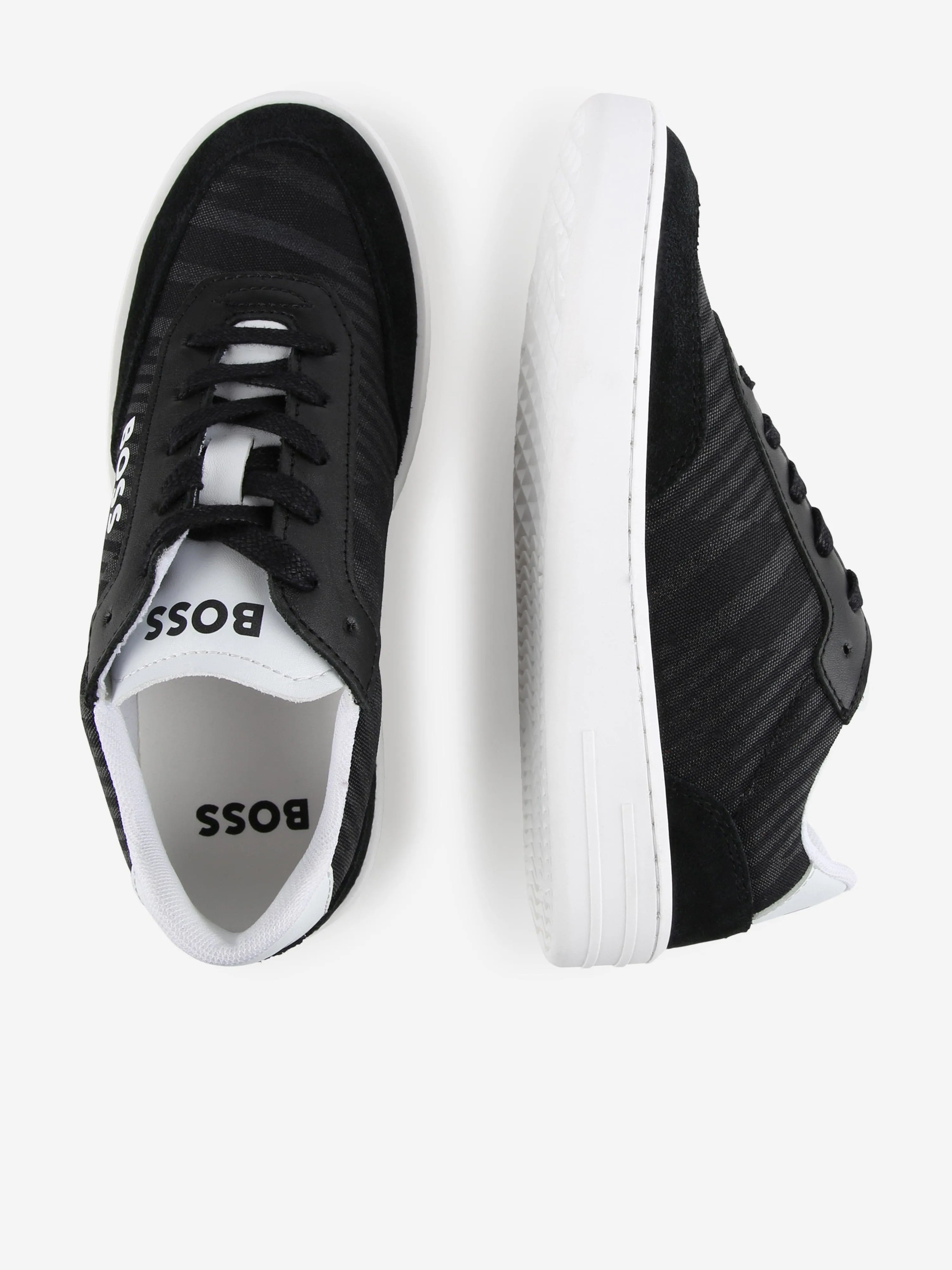 BOSS Boys Suede Logo Trainers in Black