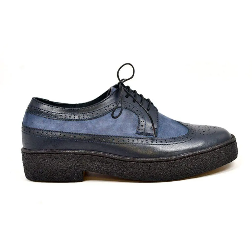 British Walkers Playboy Wingtips Men's Navy Blue Leather Crepe Sole Low Tops