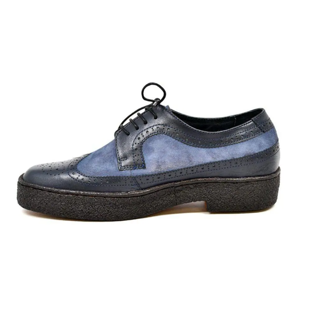 British Walkers Playboy Wingtips Men's Navy Blue Leather Crepe Sole Low Tops