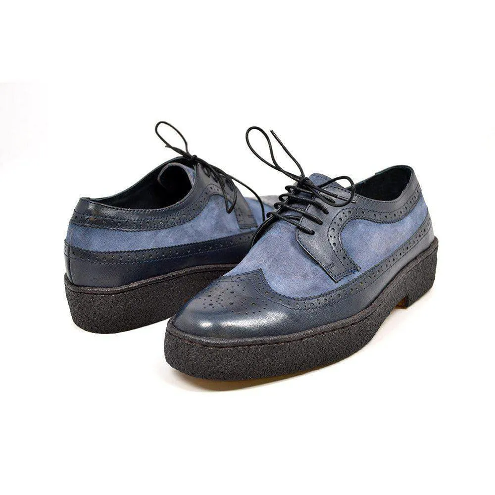 British Walkers Playboy Wingtips Men's Navy Blue Leather Crepe Sole Low Tops