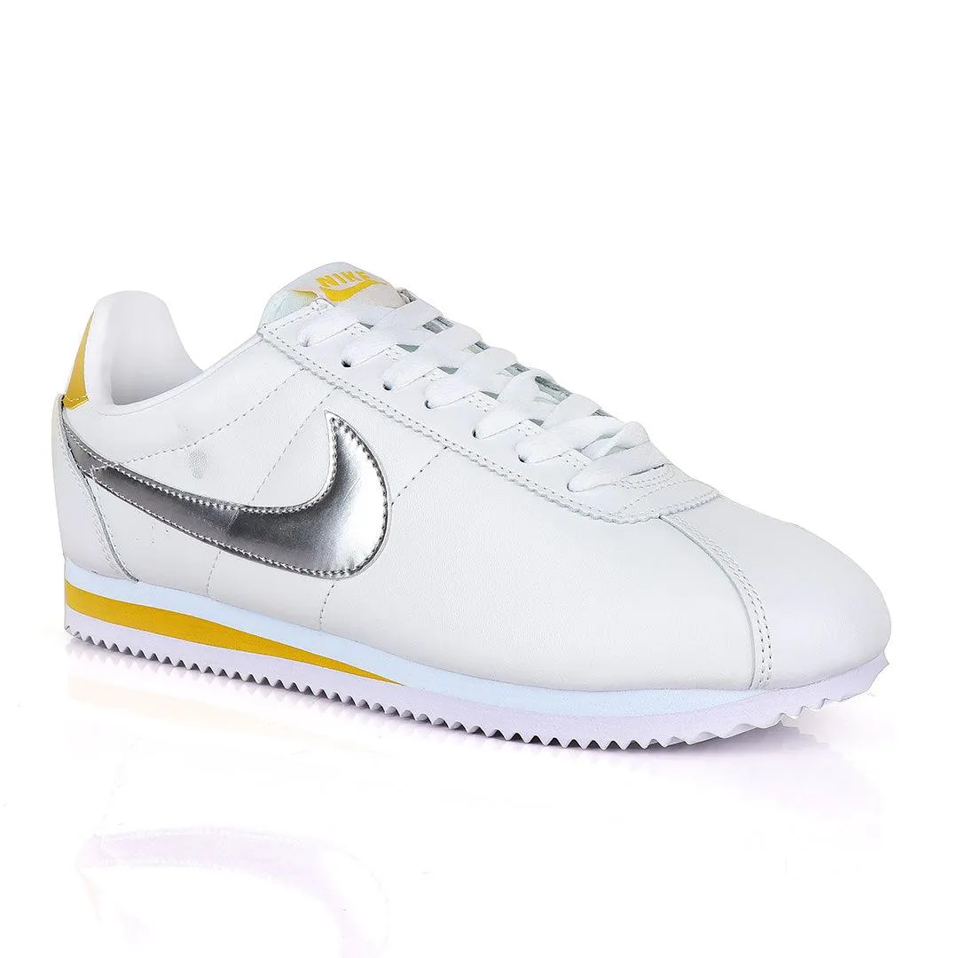 Classic Nk Cortez  Prem  White and Silver Sneakers