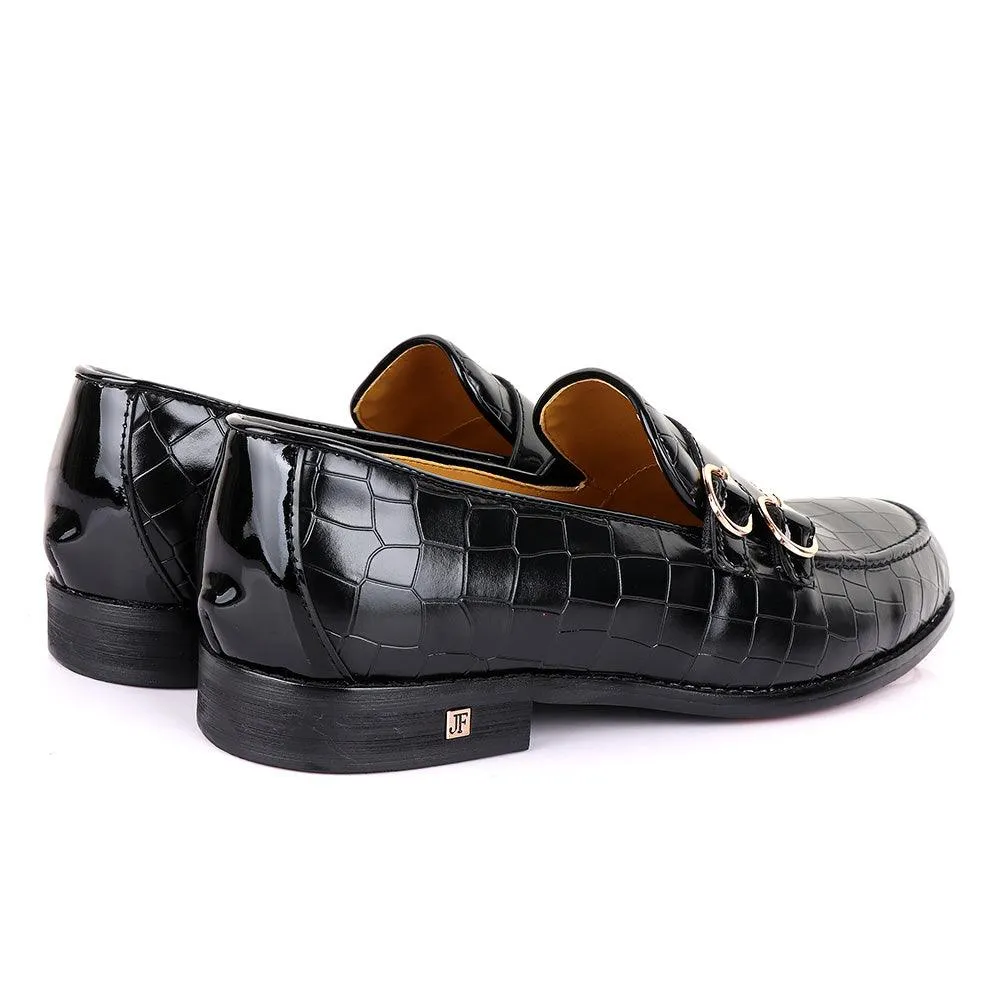 Gc Luxury Croc Chain Black Leather Shoe