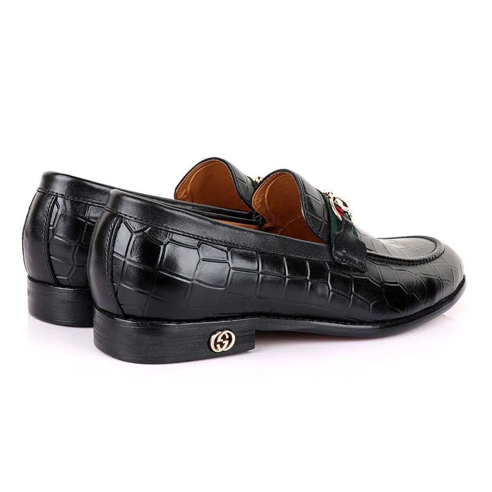 Gc Luxury Croc Chain Black Leather Shoe