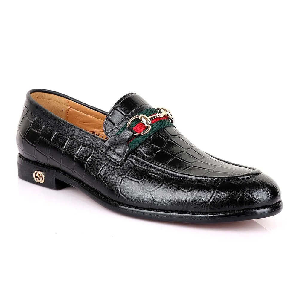 Gc Luxury Croc Chain Black Leather Shoe