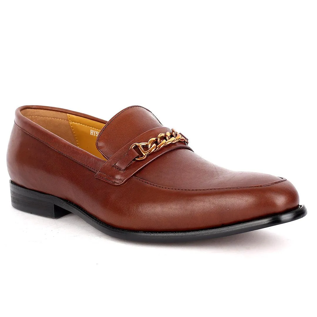 J.M Weston Brown Classy Men's Shoe With Gold Chain Design