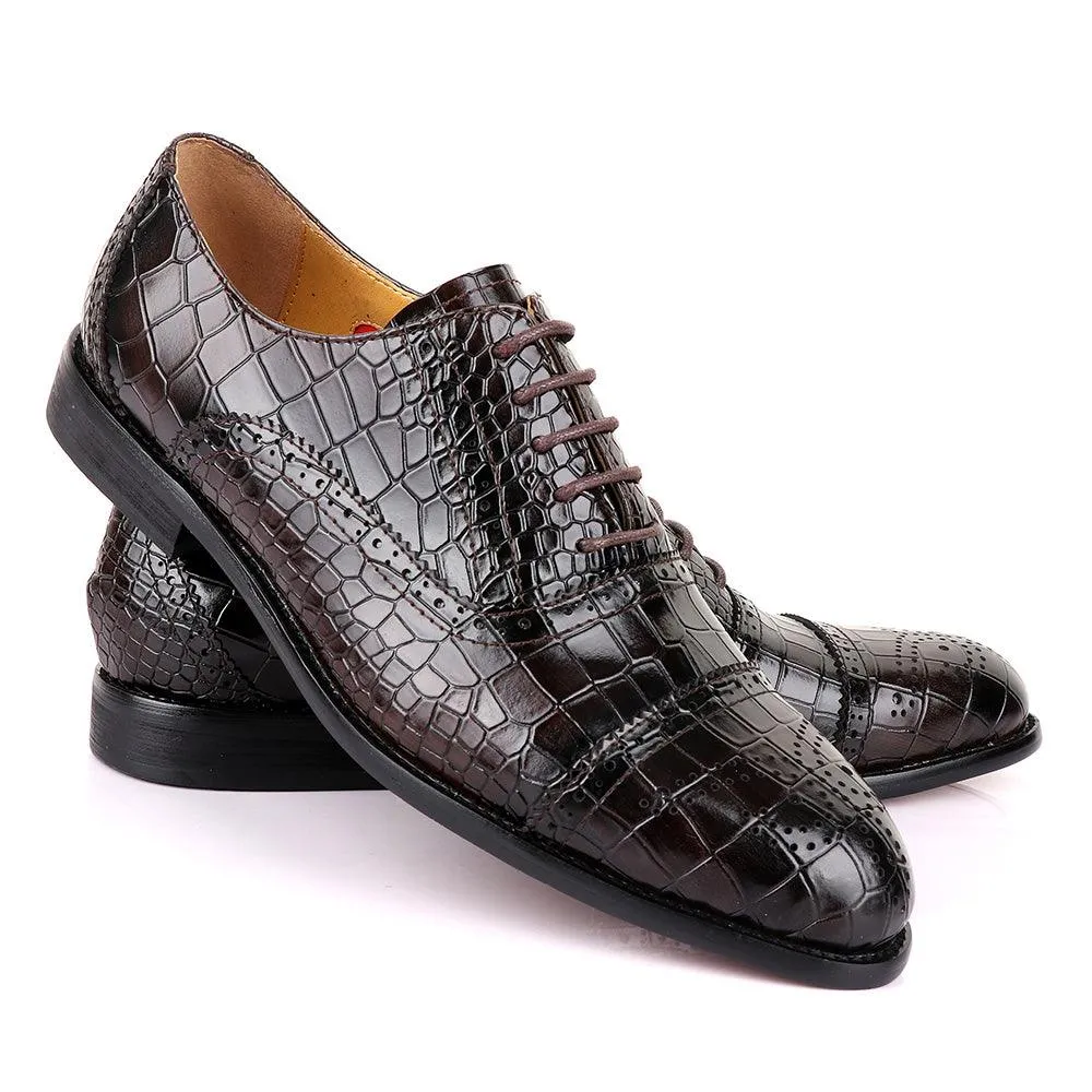 John Foster Oxford Croc Coffee Leather Shoe