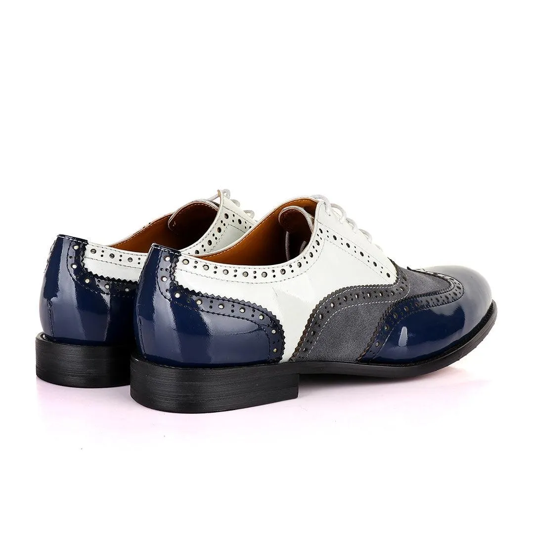 John Mendson Blue White And Grey Oxford Lace up Wet Lips and Suede Shoe.