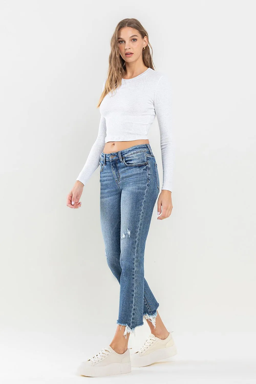 Lovervet Mid Rise Frayed Hem Jeans