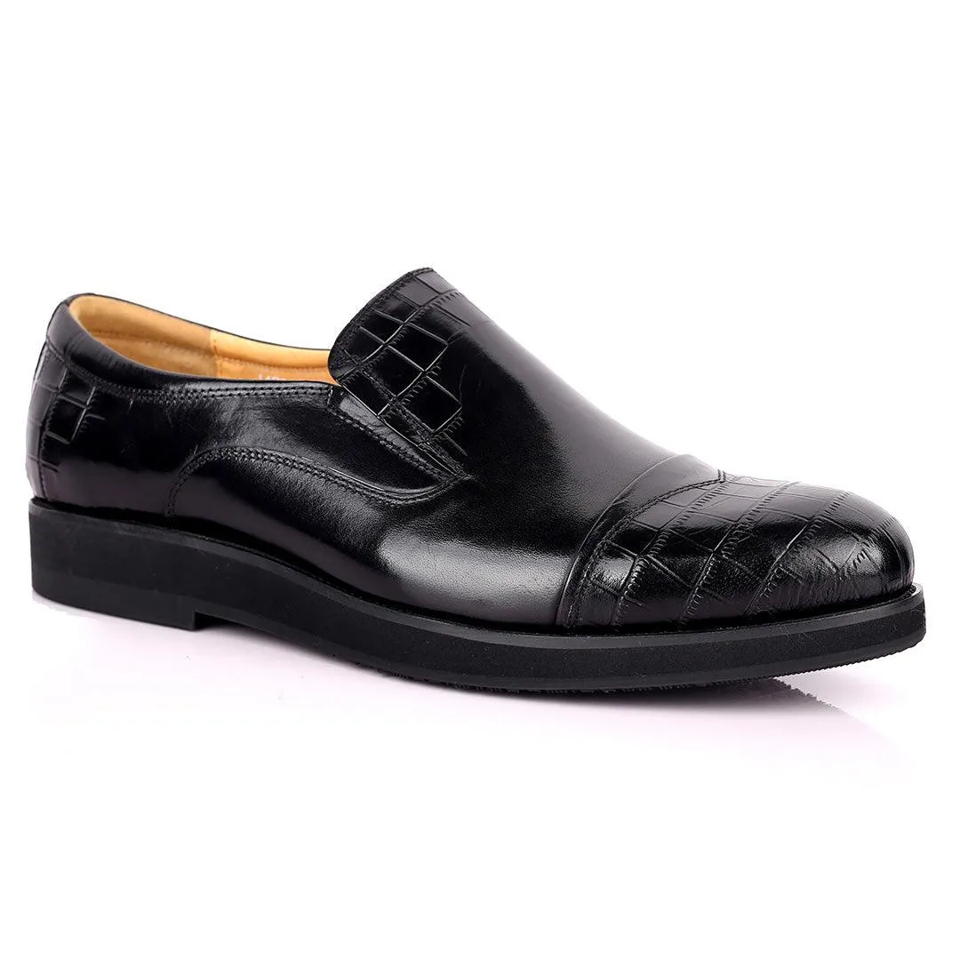 Prad Classic Black Half Croc Leather Shoe