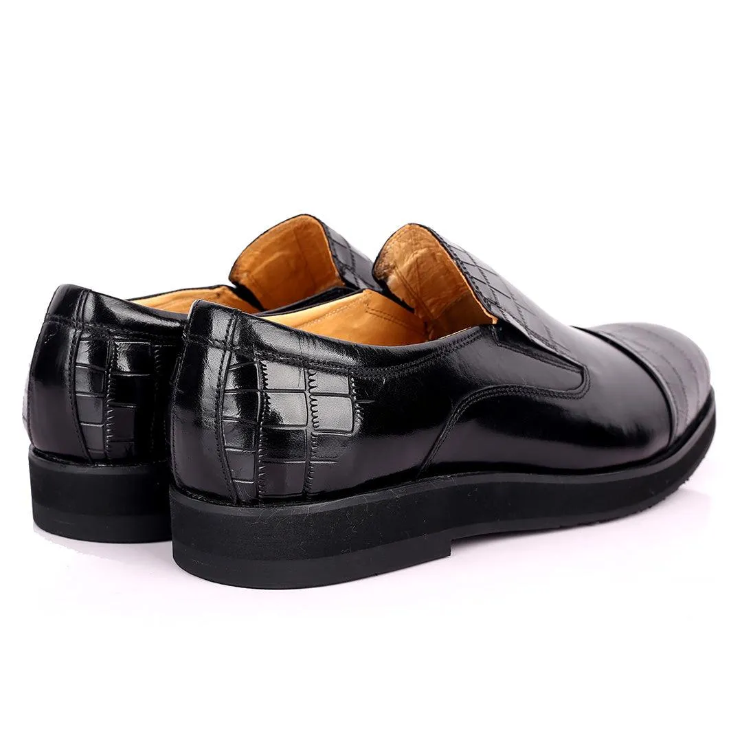 Prad Classic Black Half Croc Leather Shoe