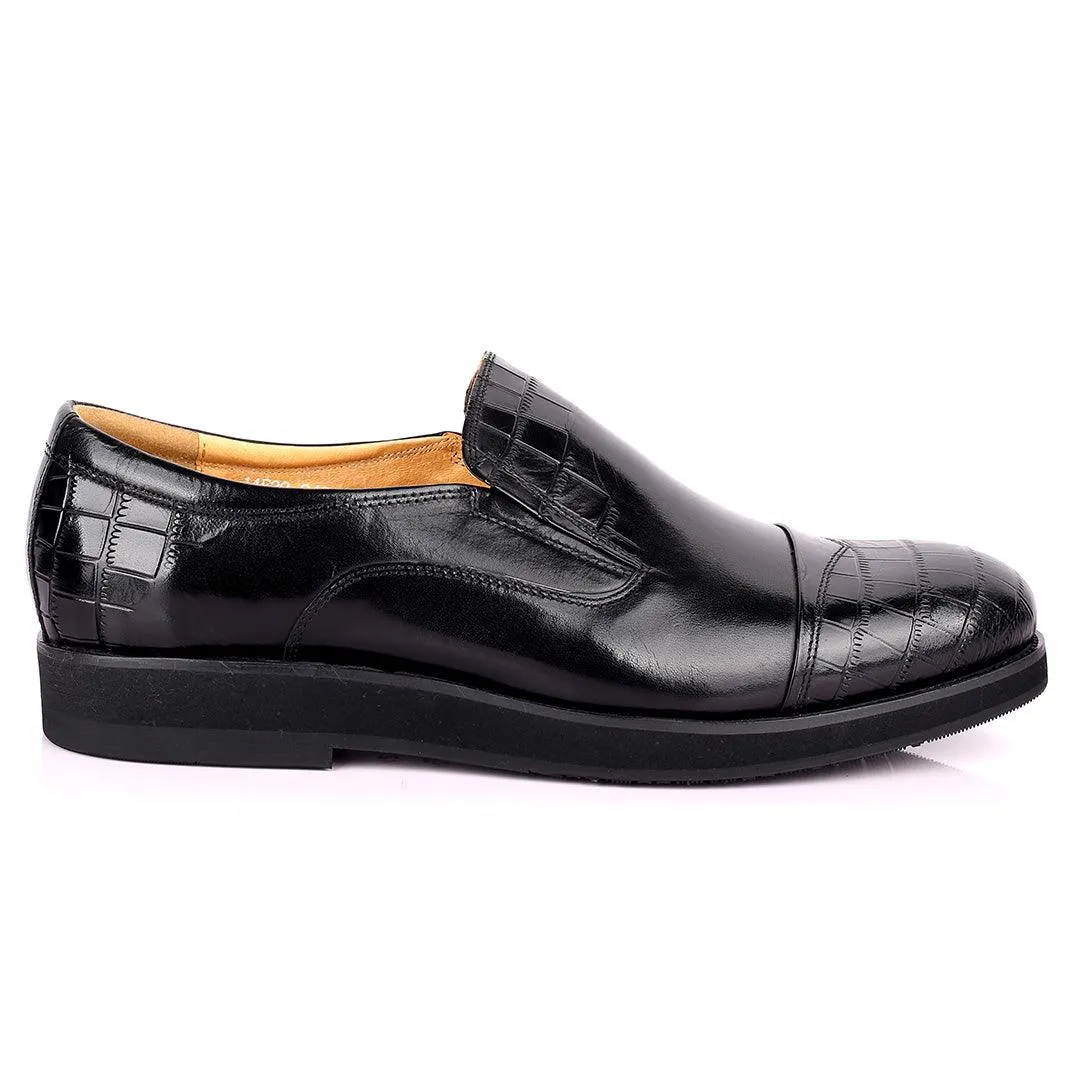 Prad Classic Black Half Croc Leather Shoe