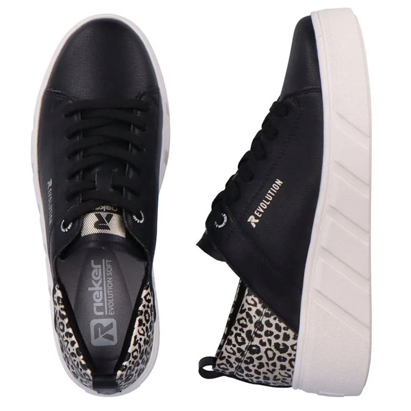 Rieker Evolution W0502-00 Rock Black And Leopard Print Trainers