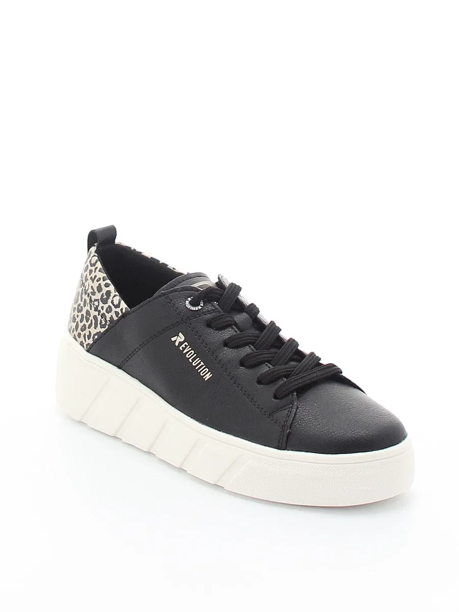 Rieker Evolution W0502-00 Rock Black And Leopard Print Trainers