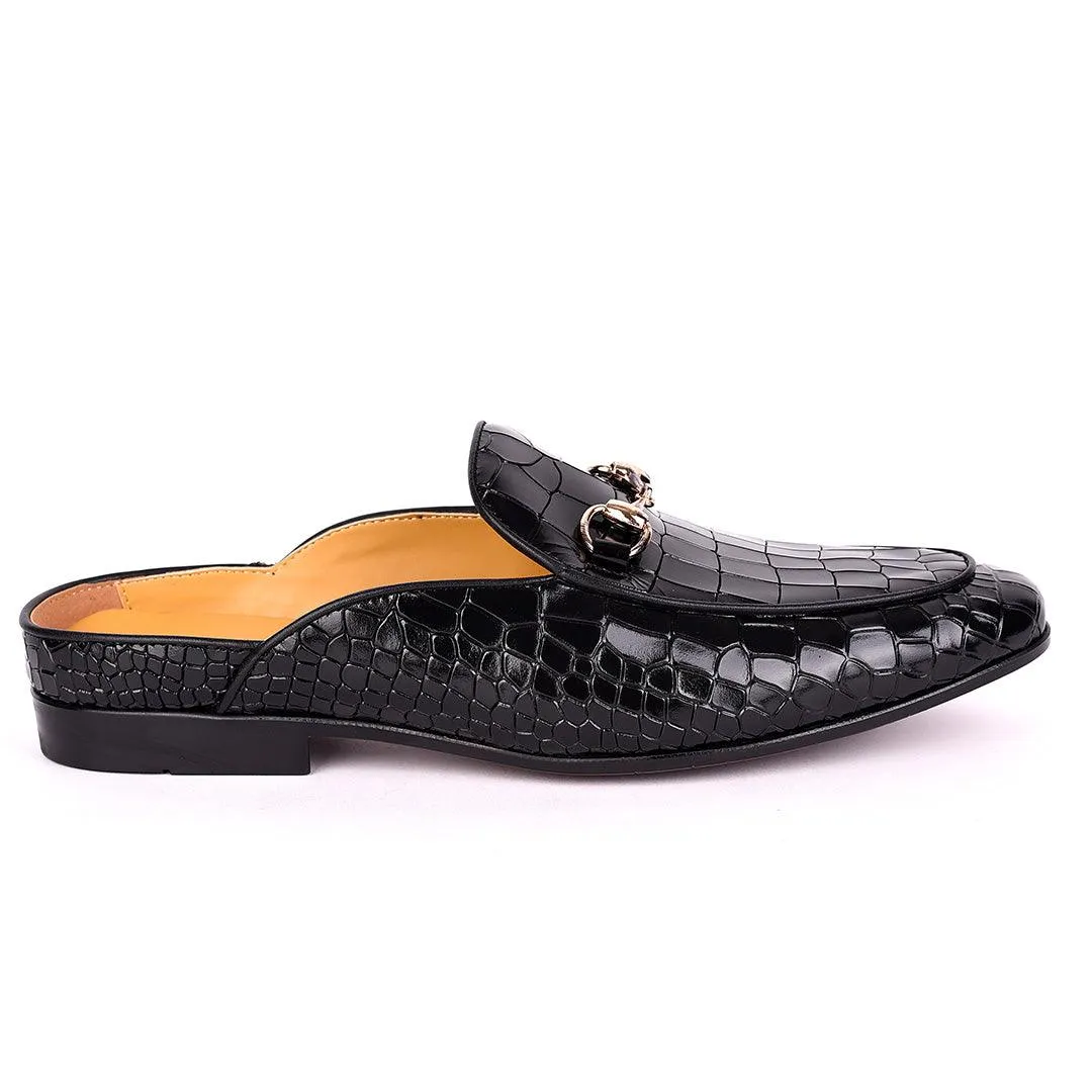 Terry Taylors Croc Leather With Gold Chain Men's Half Shoe- Black