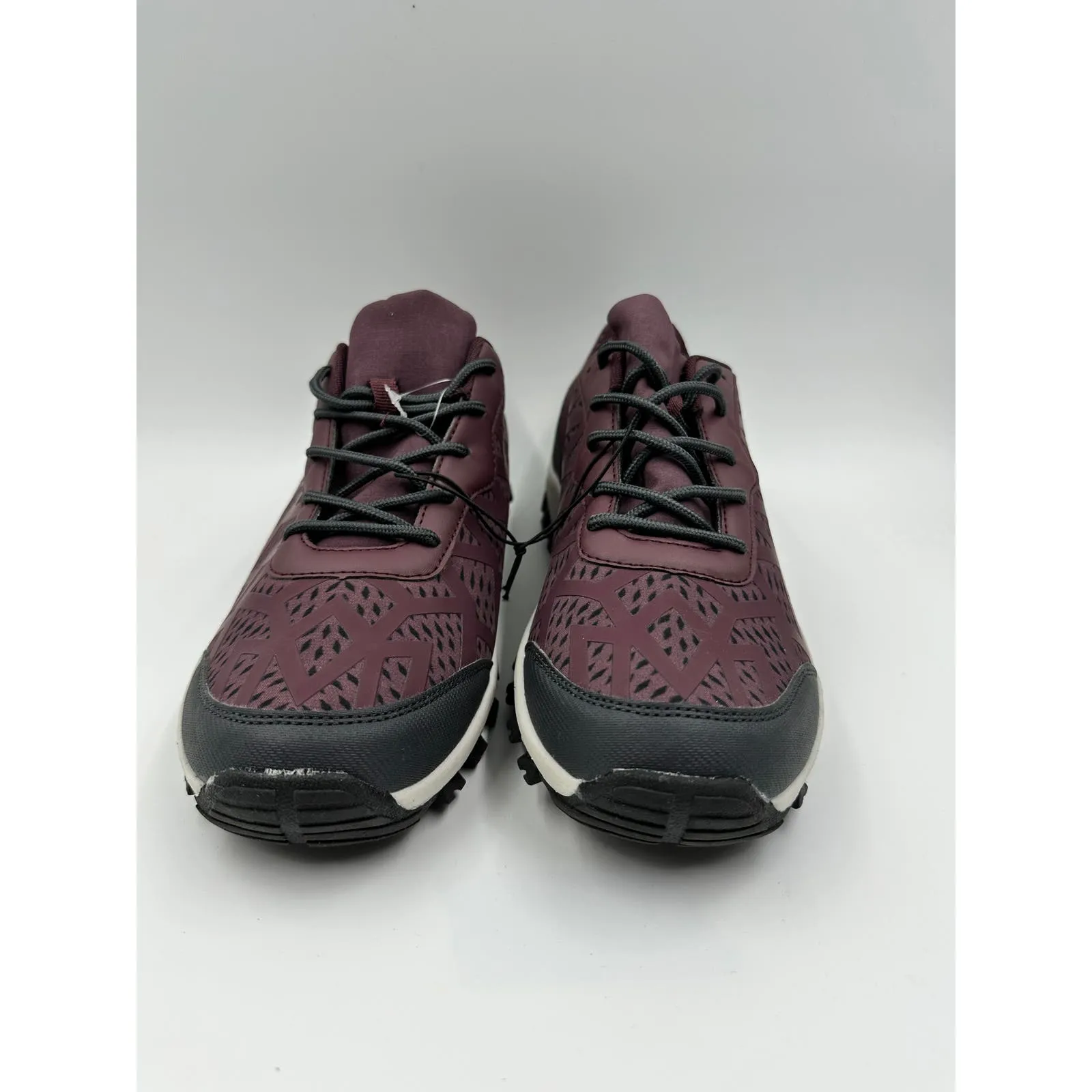 Women's Size 11, Burgundy and Black Low Top Hikers with Rugged Toe Cap and Tread