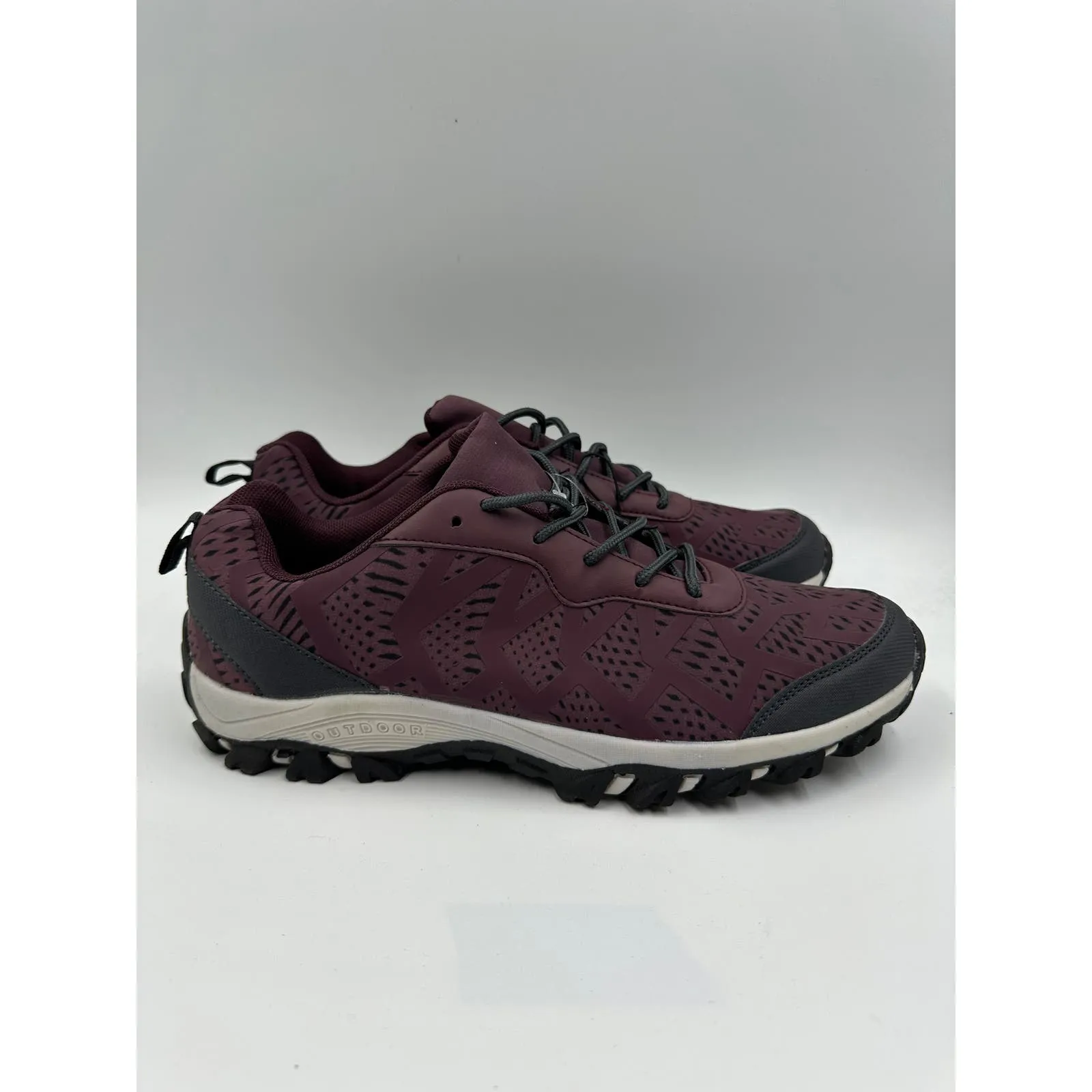 Women's Size 11, Burgundy and Black Low Top Hikers with Rugged Toe Cap and Tread