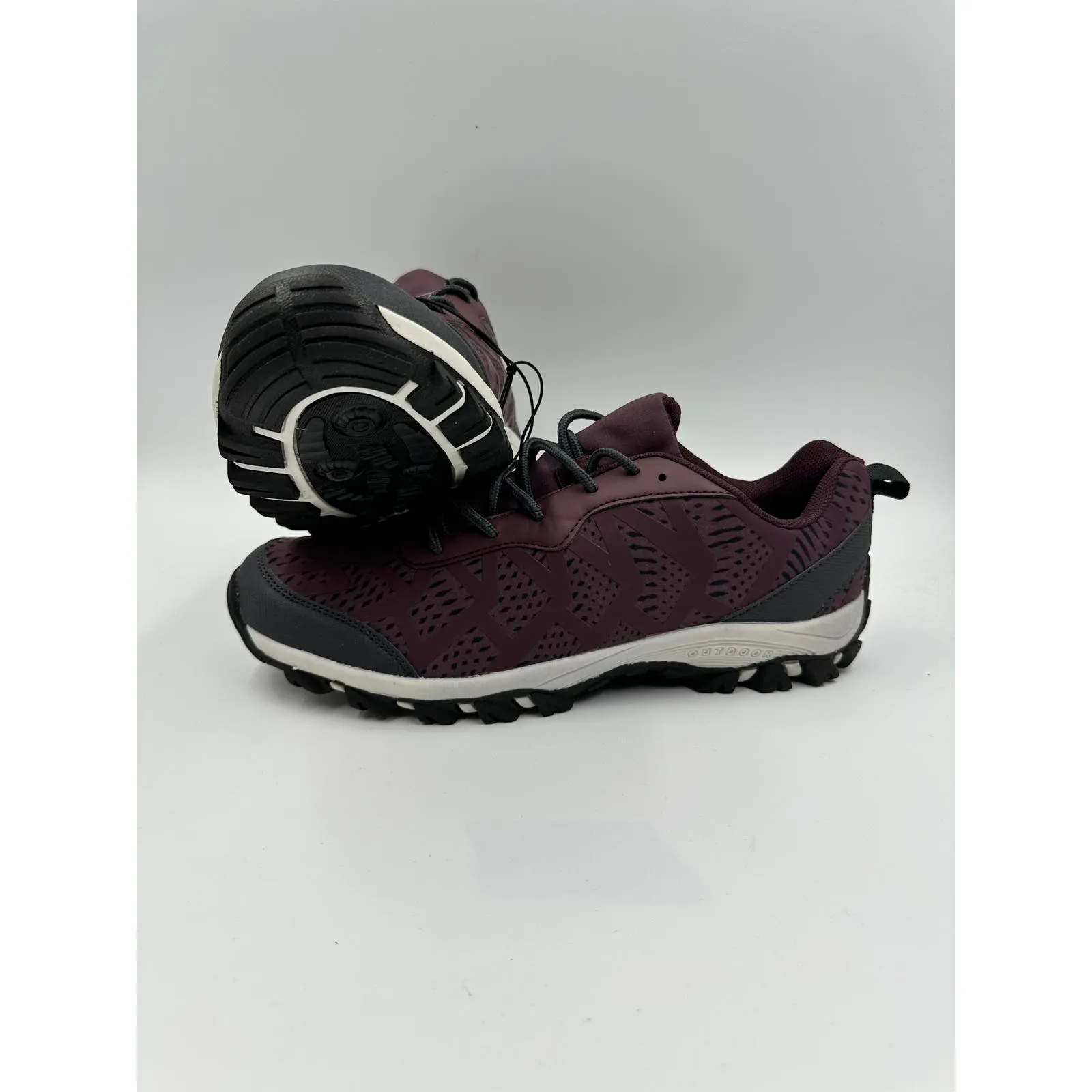 Women's Size 11, Burgundy and Black Low Top Hikers with Rugged Toe Cap and Tread